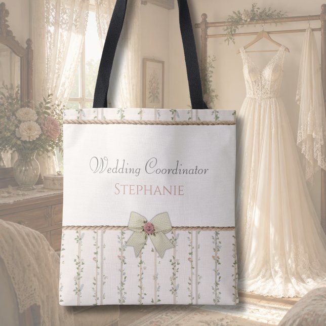 Sac à main pour coordinatrice de mariage de style  (Vintage garden wedding coordinator thank you tote bag. Feminine style for the event planner.)