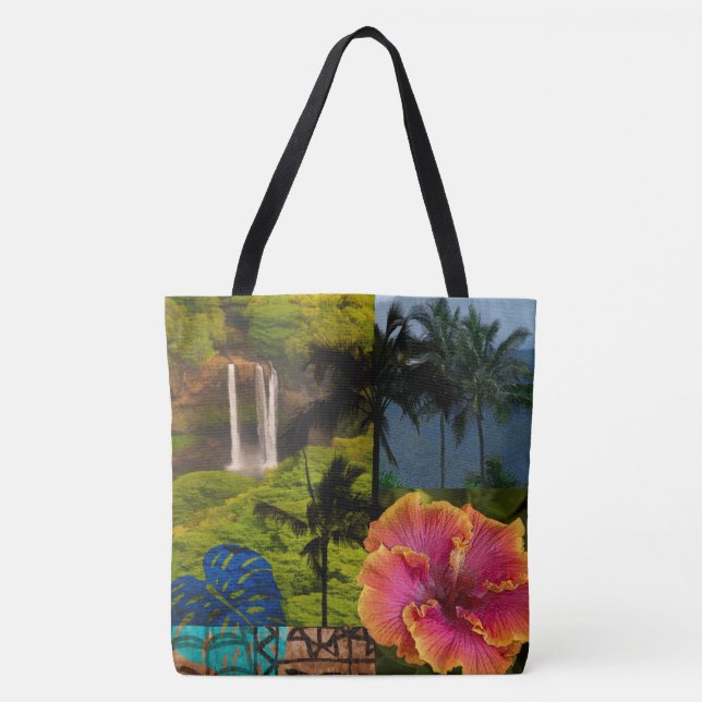 Sac à main réversible Kauai Hawaïen Collage de pla (Devant)