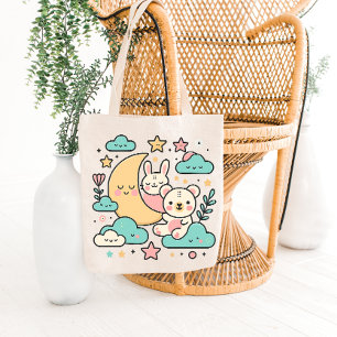 Sac à main rêveur lapin et ours sous la lune