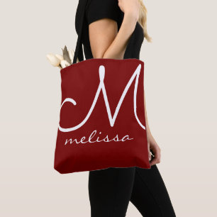 Sac à main rouge grande avec nom et initiale