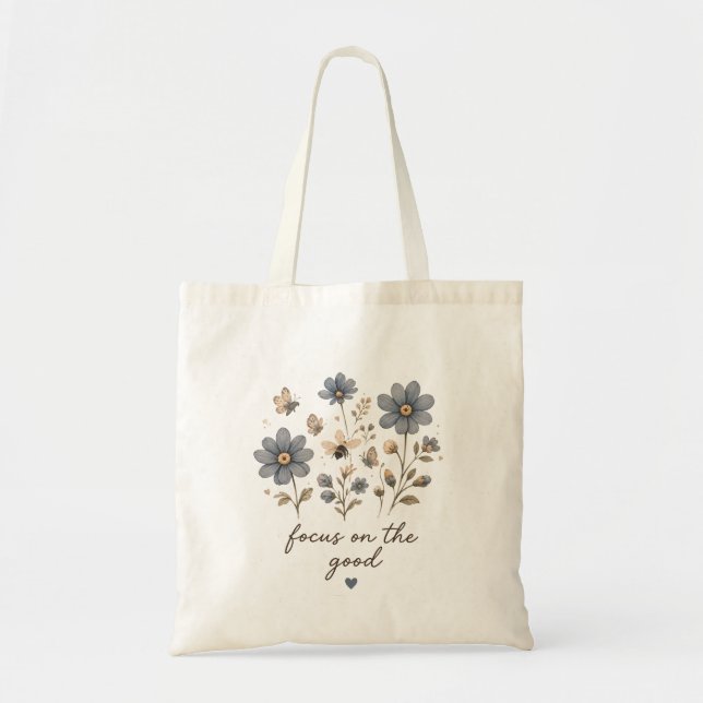 Sac à main tout en fleurs bleues et positives (Devant)