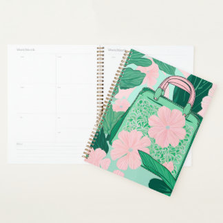 Sac à main trompe l'oeil floral rose et vert Illus
