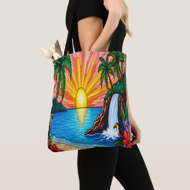 Sac à main tropical au vitrail de coucher de solei (De près)