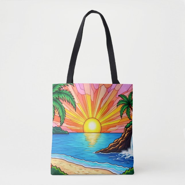 Sac à main tropical vitrail coucher de soleil  (Devant)