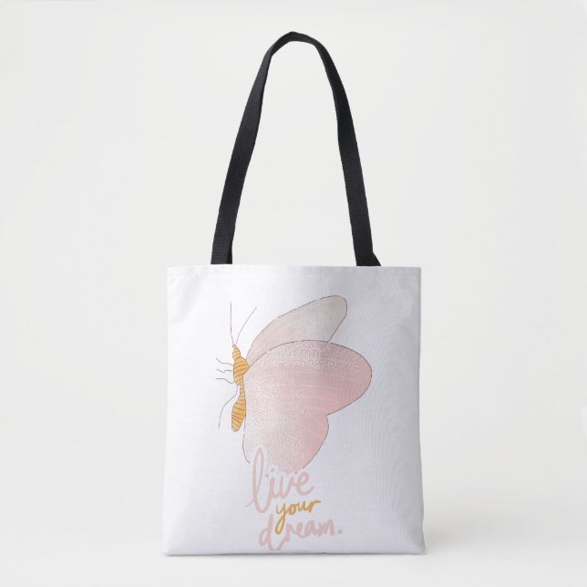 Sac à main typographique papillon rose "Vivez votr (Devant)