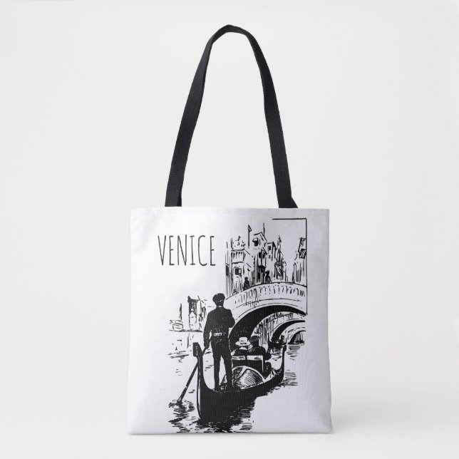 Sac à main Venise Italie Gondole Noir et Blanc (Devant)