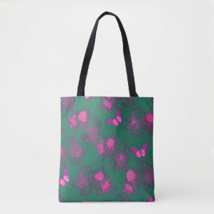 Sac à main vert foncé à motifs floraux rose chaud