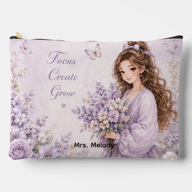 Sac à Maquillage en Soie Modifiable Fleurs Violett (Recto)