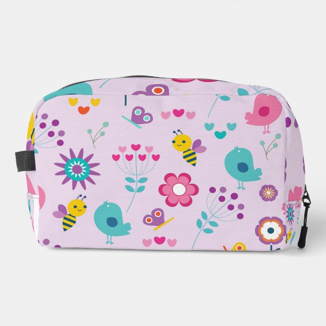 Sac à Maquillage Rétro Mignon Y2K Oiseaux et Abeil (Recto)