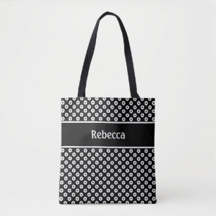 Sac à pois noir et blanc avec bande de nom