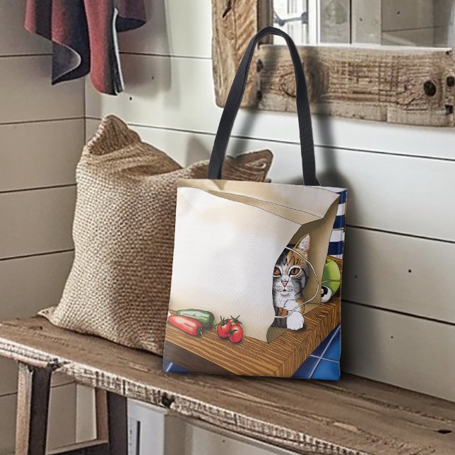 Sac à provisions Curieux Chat Tigré Bleu Mignon (Créateur téléchargé)