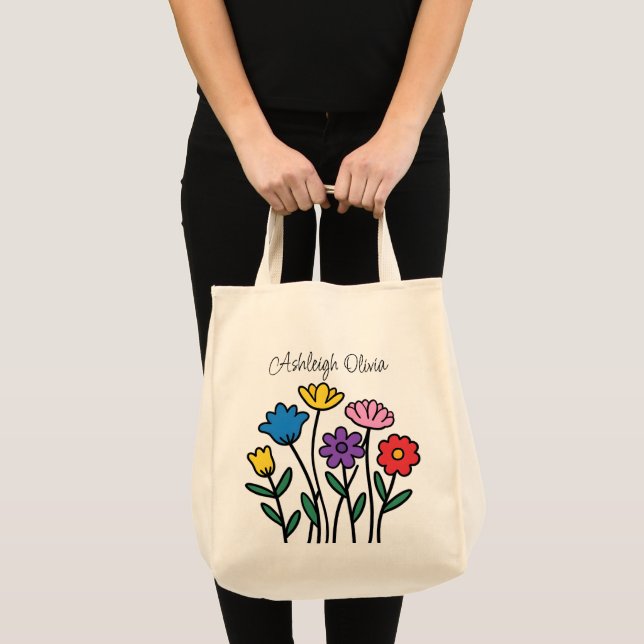 Sac à provisions d'art naïf de fleurs sauvages lum (Devant (produit))