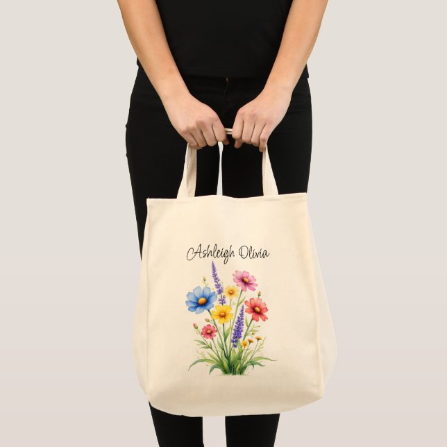 Sac à provisions de style aquarelle Bright Wildflo (Devant (produit))