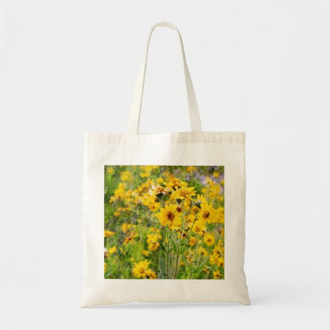 Sac à provisions de tissu avec les fleurs jaunes (Devant)