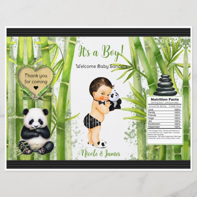 Sac à puces Thème Bébé Garçon Panda Bambou (Devant)