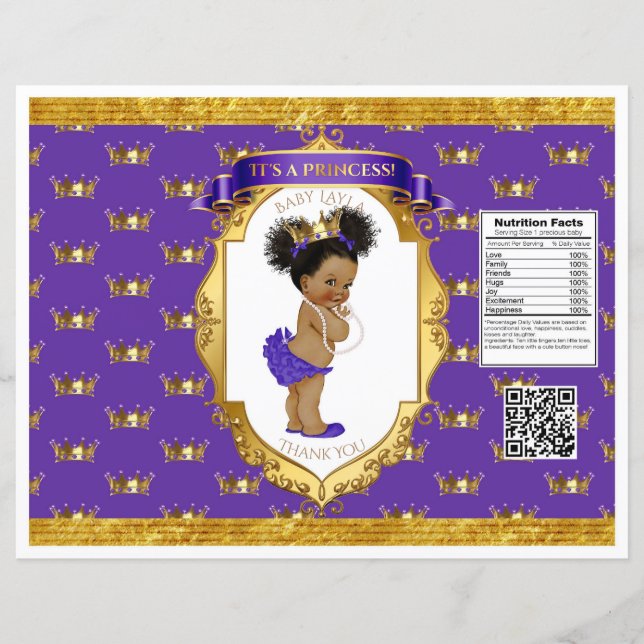 Sac à puces violet or pour bébé afro-américaine (Devant)
