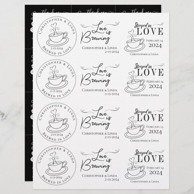 Sac à thé Mariage noir et blanc do-it-yourself (Devant / Derrière)