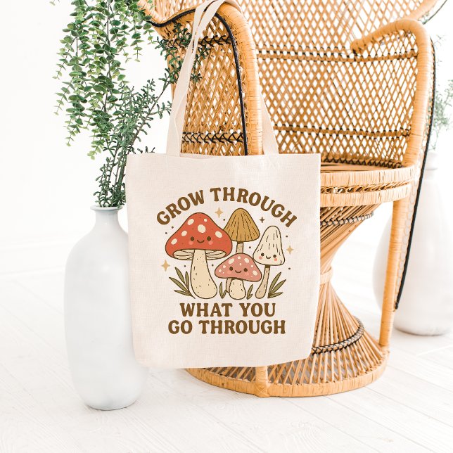 Sac à Tote Champignons Souriants & Citation de Cro (Créateur téléchargé)