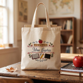 Sac à Tote Enseignant à l'Aquarelle Rustique, Nom