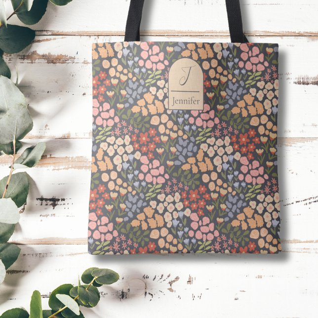 Sac à Tote Floral Personnalisé – Initiale & Nom (Personalized Cottagecore Floral Tote Bag)