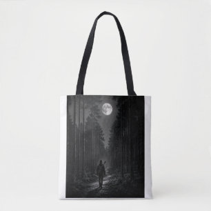 Sac à Tote Forêt au Clair de Lune Noir et Blanc