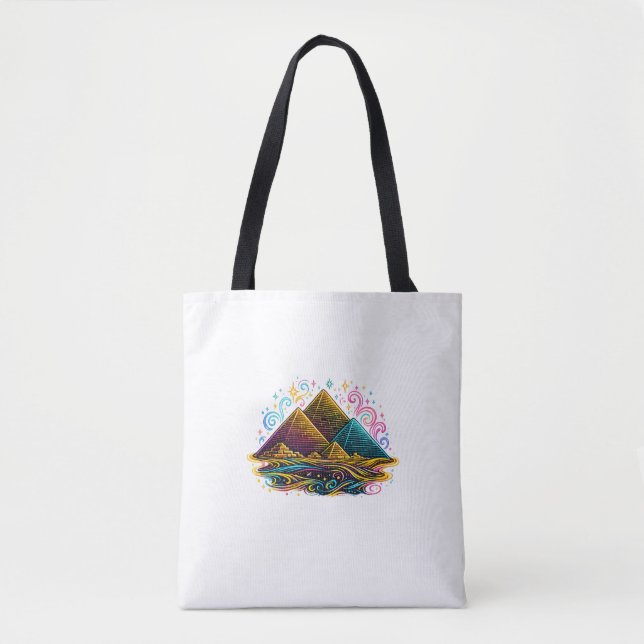 Sac à Tote Ligne Art Pyramides de Giza Neon (Devant)