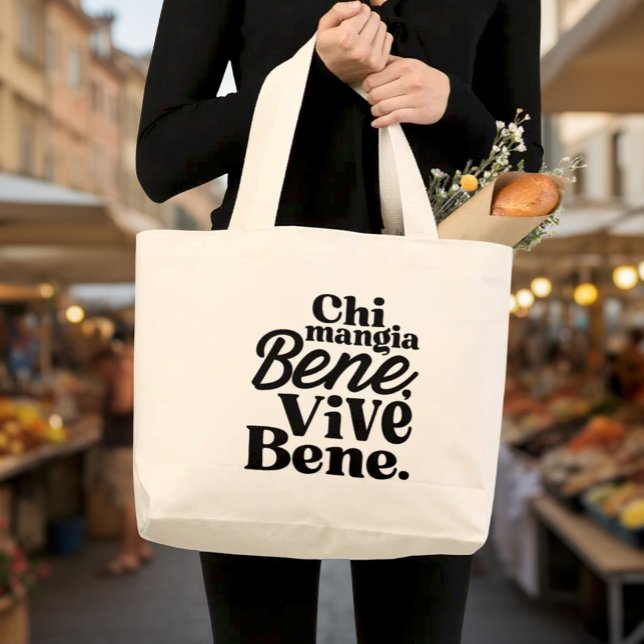 Sac à Tote Marché avec Proverbe Italien (Italian Proverb Market Tote Bag - "Chi Mangia Bene, Vive Bene" (He who eats well, lives well.))