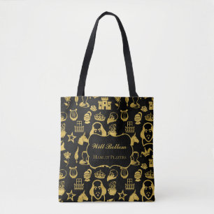 Sac à Tote Noir avec Motif Shakespeare en Or