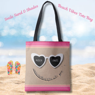 Sac à Tote Plage Sourire Sable & Lunettes de Solei