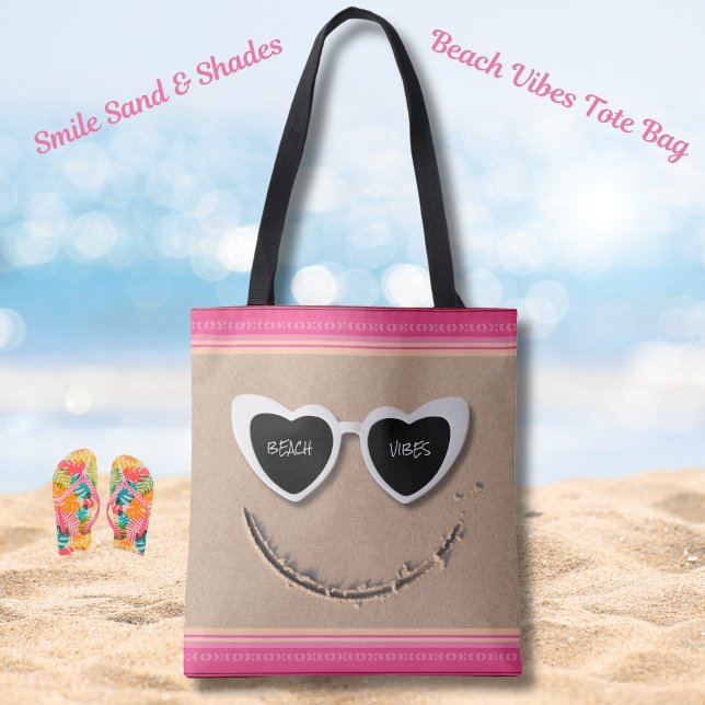Sac à Tote Plage Sourire Sable & Lunettes de Solei (Smile Sand & Shades Beach Vibes Tote Bag)