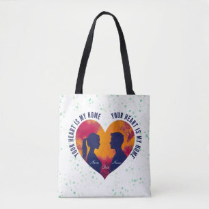 Sac à Tote Silhouette de Couple Romantique Coucher