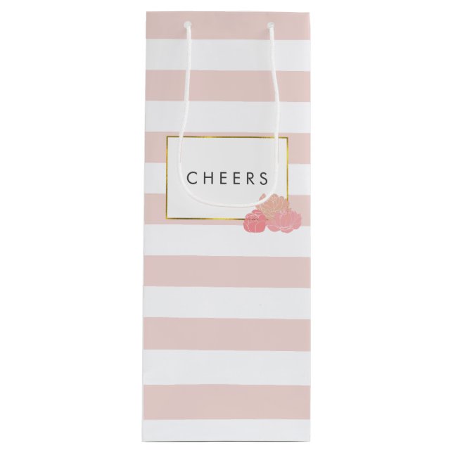 Sac à vin personnalisé Pink Strike & Blush Peony (Devant)