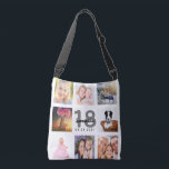 Sac Ajustable 18e anniversaire sur mesure photo collage fille bl<br><div class="desc">Un cadeau unique pour le 18ème anniversaire d'une fille, célébrant sa vie avec un collage de 8 de vos propres photos, photos. Personnalisez et ajoutez son nom, 18 ans et une date. Un arrière - plan blanc chic. Lettres et chiffres gris et noirs. Le nom est écrit avec un script...</div>