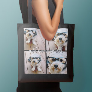 Sac Ajustable 4 photos collage avec nom manuscrit - noir