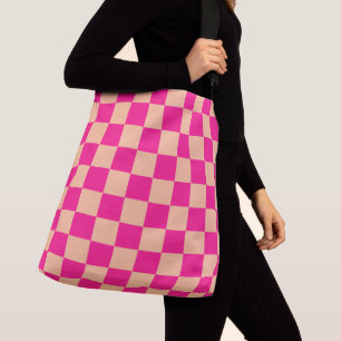 Sac Ajustable à damiers carré rose chaud pêche rétro géométrique