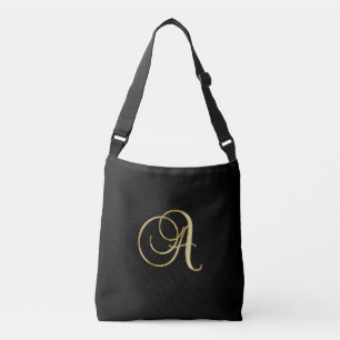 Sac Ajustable "A" Monogramme initial en or sur noir.