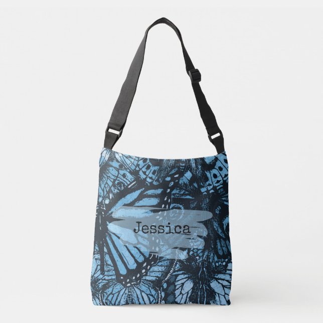 Sac Ajustable Abstract Grunge Blue Butterfly Art Personalised (Devant)