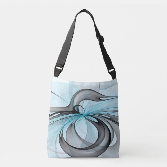 Sac Ajustable Abstrait Art Fractal Moderne Gris Anthracite Bleu (Devant)