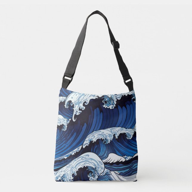 Sac Ajustable Abstrait Blue Ocean Waves Art de style japonais | (Devant)