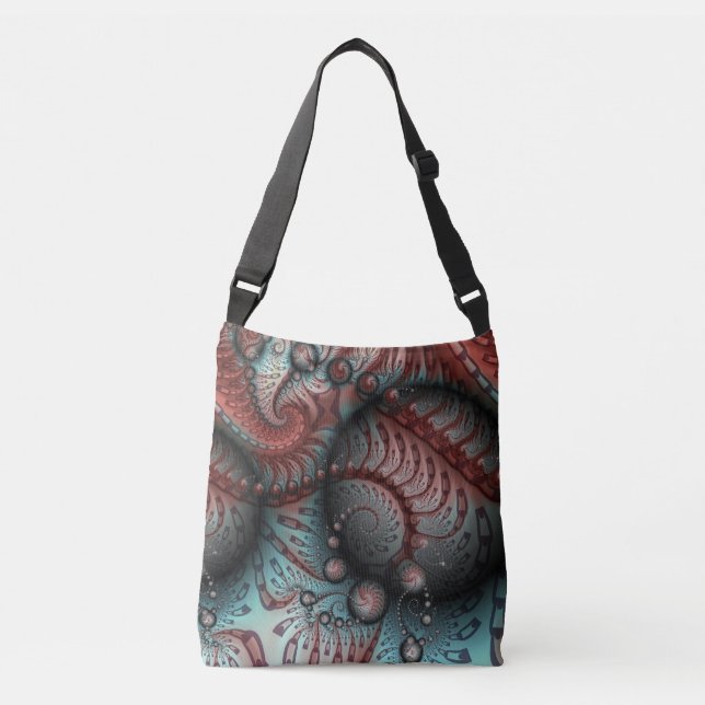 Sac Ajustable Abstrait Fantaisie Vive Art Fractal Brun Bleu (Devant)
