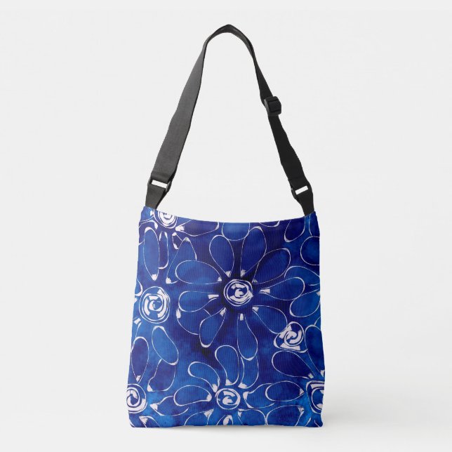 Sac Ajustable Abstrait Floral Art Motif Bleu Fleurs blanches (Devant)