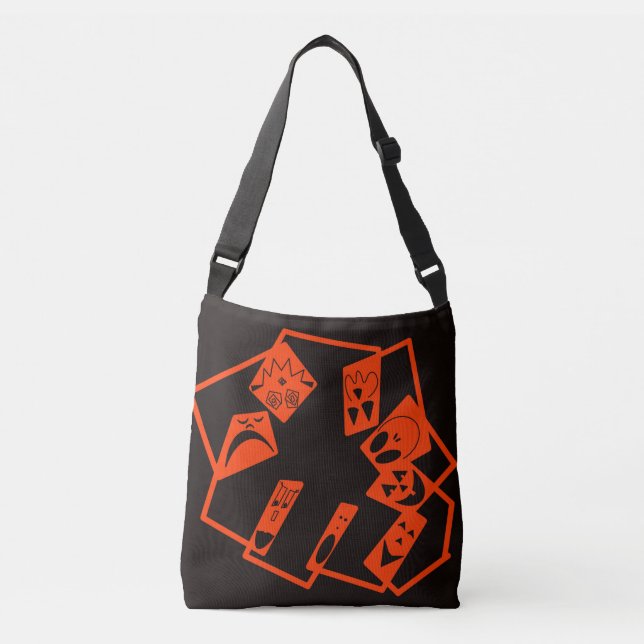 Sac Ajustable Abstraits, visages citrouilles sur noir, Halloween (Devant)