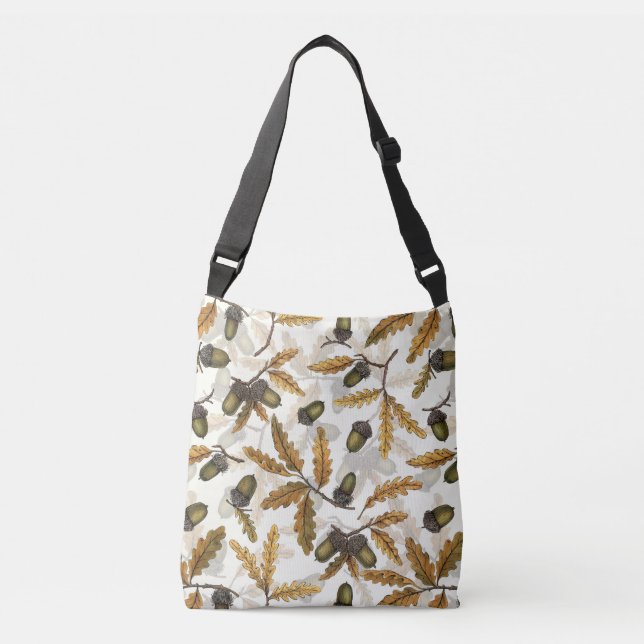 Sac Ajustable Acornes et feuilles de chêne sur blanc (Devant)