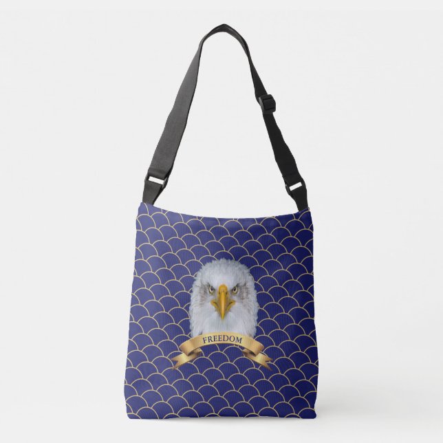 Sac Ajustable Aigle et ruban sur des cercles bleus sans couture (Devant)
