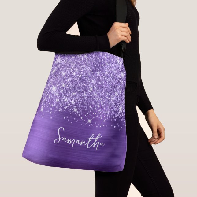 Sac Ajustable Améthyste Violette Étincelante Nom Glam (De près)