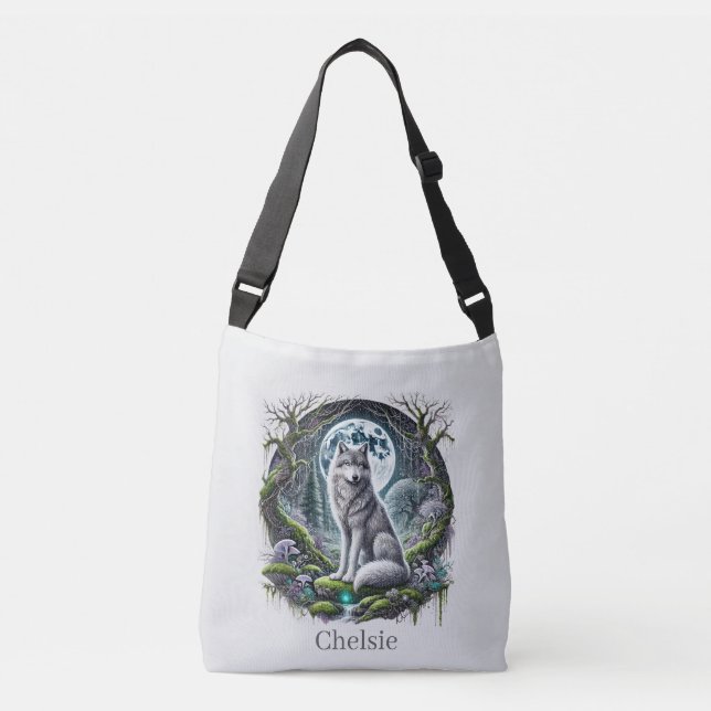 Sac Ajustable Amoureux de loups mignons ajoutez nom  (Devant)