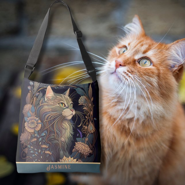 Sac Ajustable Amoureux des chats Rose Art déco Dusty (Art Deco Dusty Rose Cat Lover Tote Bag)