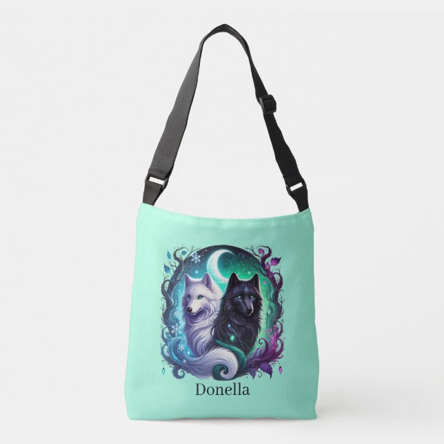 Sac Ajustable Amoureux des loups mignons ajoutent un nom  (Devant)