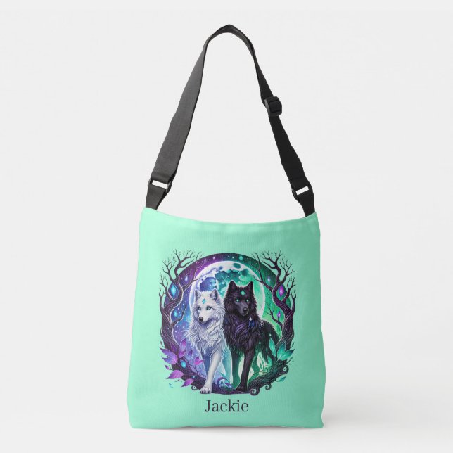 Sac Ajustable Amoureux des loups mignons ajoutez nom  (Devant)