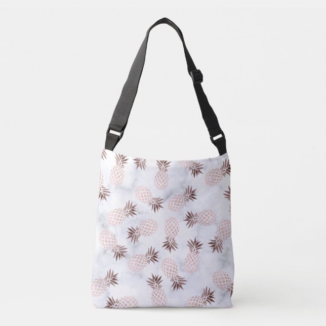 Sac Ajustable ananas rose d'or de marbre blanc moderne élégant (Devant)
